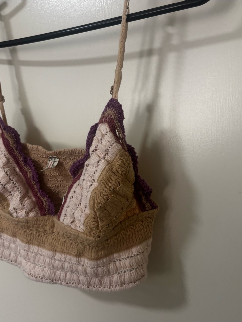 Crochet Lace-Trim Camisole Bralette in Cream and Purple - Picture 6 of 10